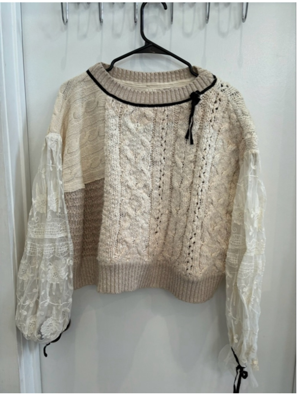 By Anthropologie Lace Cable Twofer Sweater - Picture 2 of 2